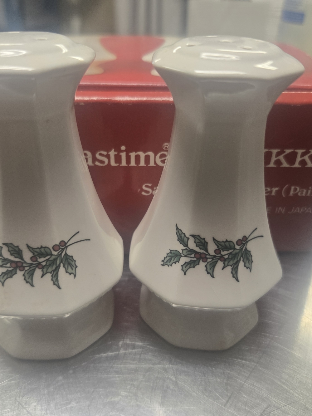 Nikko "Christmastime" Salt & Pepper Set (Boxed) 3/5 Hole - 3 5/8 Inches